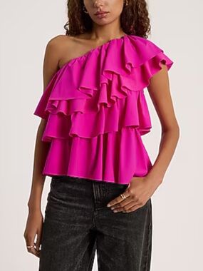 NWT Express Layered Ruffle One Shoulder Tank Neon Pink